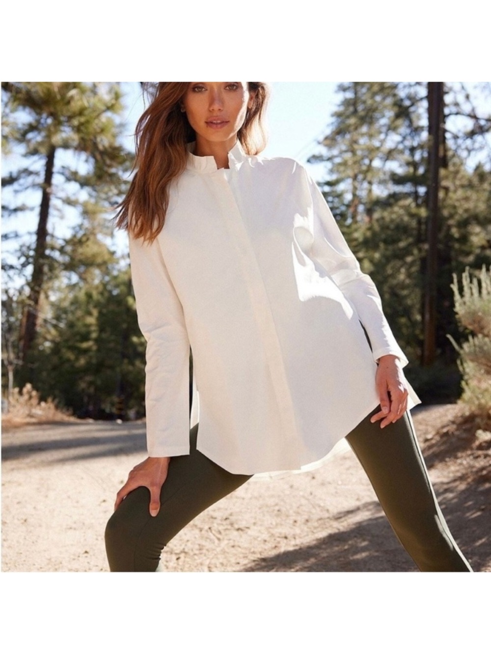 Aday Something Borrowed Shirt Oat White Long Sleeve Oversized Button Up Medium